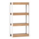 4-tier wooden bookshelf with natural finish and white frame, featuring anti-tipping kits for secure storage.