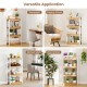 4-tier wooden bookshelf with natural finish, versatile for books, plants, or kitchen use, featuring anti-tipping kits.