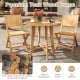 Round 31.5" patio dining table with slatted teak wood top and X-shaped frame, ideal for outdoor and indoor use.