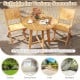 Round 31.5" patio dining table with slatted teak wood top and X-shaped frame, ideal for gardens and backyards.