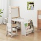 Kids art table and chair set in grey with easel, whiteboard, and storage for books and toys, perfect for creative play.