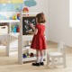 Kids art table and chair set in grey with easel, featuring a whiteboard and chalkboard for creative activities.