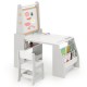 Kids art table and chair set in grey with easel, storage shelves, and accessories for drawing and reading activities.