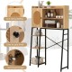 Over the toilet storage cabinet with PE rattan door, adjustable shelves, and solid metal stand for space-saving.