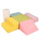 Colorful 6-piece baby climbing blocks made of high-density foam, featuring safe chenille fabric and convenient carrying.