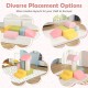 Colorful 6-piece baby climbing blocks with high-density foam, showcasing diverse placement options for imaginative play.