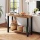 Rustic brown 2-tier home bar table with open shelves, perfect for kitchen or living room storage and decor.