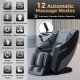 Full body massage chair in black with ergonomic design, 12 automatic modes, and waist heating for ultimate relaxation.