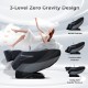 Full body massage chair in black with 3-level zero gravity design for ultimate relaxation and stress relief.