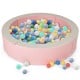 Detachable pink foam ball pit with 50 colorful ocean balls, spacious for 2 children, ideal for safe play and fun.