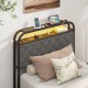 Twin size bed frame with LED lights, charging station, and upholstered headboard for modern bedroom organization.
