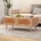 Mid-century modern rattan coffee table with two storage drawers, showcasing natural wood finish and elegant design for.