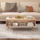 Mid-century modern rattan coffee table featuring a spacious open compartment, perfect for displaying decor and.
