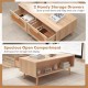Mid-century modern rattan coffee table with 2 storage drawers and spacious open compartment for stylish organization.