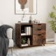 3-drawer file cabinet in rustic brown with adjustable shelf and wheels, ideal for organizing office supplies.