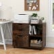 3-drawer file cabinet in rustic brown with adjustable shelf and wheels, ideal for home office organization.