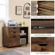 3-drawer file cabinet in rustic brown with adjustable shelf, wheels for mobility, and cut-out handles for easy access.