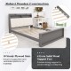 Full size bed frame with ergonomic upholstered headboard, sturdy plywood slats, and hidden storage for modern bedrooms.