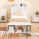 Twin size bed frame with storage headboard, USB ports, and adjustable LED lights, perfect for modern bedrooms.