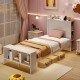 Twin size bed frame with storage headboard, USB ports, and adjustable LED lights, perfect for modern bedroom decor.