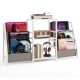 Record player stand in white with 3 shelves and storage pockets, holds up to 200 albums for versatile home use.