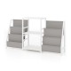 Record player stand in white with 3 shelves and 6 storage pockets, holds up to 200 albums for versatile use.