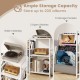Record player stand with wide tabletop, 2 open shelves, and 6 storage pockets for up to 200 albums.