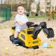 Yellow 6V ride-on tractor excavator with adjustable arms, music panel, and non-slip tires for outdoor fun.