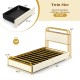 Twin size bed frame in gold featuring a slatted design and adjustable LED lights for a stylish and functional bedroom.