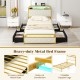 Gold twin size bed frame showcasing the integrated power strip and adjustable LED lights for enhanced bedroom.