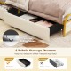 Twin size bed frame with 4 fabric storage drawers and smooth rolling casters for organized bedroom space.