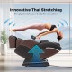 Full body massage chair in brown featuring innovative Thai stretching for deep relaxation and adjustable positions.