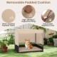 Elevated wicker dog house with removable padded cushion, high-density filling, and detachable zippered cover for.