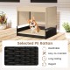 Elevated wicker dog house in black with removable cushion, suitable for small to medium breeds, ideal for indoor or.