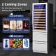 24-inch silver wine and beverage refrigerator with 2 cooling zones, holding 108 bottles and 175 cans for optimal.