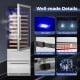 24-inch silver wine and beverage refrigerator showcasing LED light, adjustable foot pads, and self-locking drawer rails.