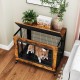 Industrial dog kennel in rustic brown with flip-up top, featuring three lockable doors and removable tray for easy.