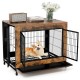 Industrial dog kennel in rustic brown with spacious tabletop, three lockable doors, and removable tray for easy pet.