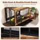 Industrial dog kennel featuring double front doors and a removable tray for easy cleaning and access in rustic brown.