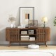 Walnut 2-door TV stand with adjustable shelves, retro charm, and spacious design for TVs up to 60 inches.