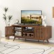 Walnut 2-door TV stand with adjustable shelves, retro charm, and spacious tabletop for TVs up to 60 inches.