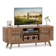 Walnut 2-door TV stand with retro design, adjustable shelves, and spacious tabletop for TVs up to 60 inches.