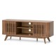 Walnut 2-door TV stand with adjustable shelves, retro fence design, suitable for TVs up to 60 inches, offers ample.