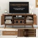 2-door walnut TV stand with adjustable shelves, accommodating various item sizes, perfect for TVs up to 60 inches.