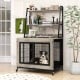 Industrial dog kennel crate furniture in gray with storage shelves, featuring a flip-up top and three doors for easy.