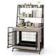 Industrial dog kennel furniture in gray with storage shelves, featuring a flip-up top and pull-out tray for easy.