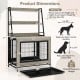 Industrial dog kennel crate with storage shelves, gray, featuring a pull-out tray and three access doors for.