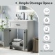 Bathroom vanity unit in gray with a ceramic basin, featuring ample storage space and soft close doors for easy access.