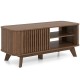 Rectangular walnut coffee table featuring double-side doors, adjustable shelves, and a spacious tabletop for versatile.