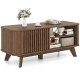 Rectangular walnut coffee table with storage, featuring adjustable shelves and a chic design for versatile use.